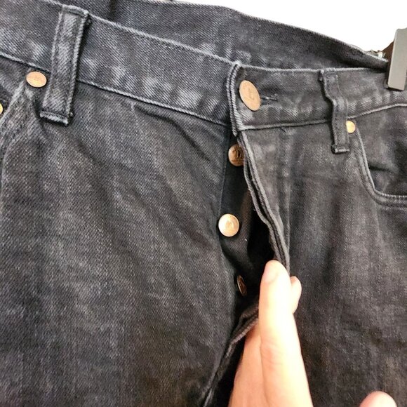 Han Mens Selvedge Denim Jeans Black Size 33L Button Fly - Picture 3 of 6